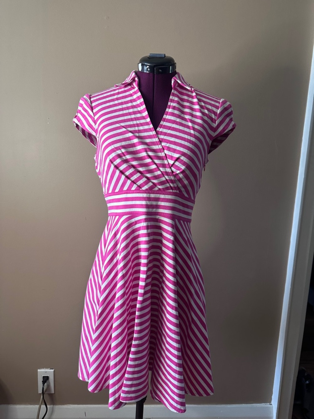 Betsey Johnson Pink and White Striped Fit and Flare Dress